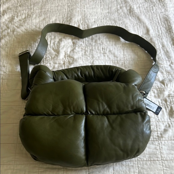 Stylism Leather Olive Green Puffer Bag - Picture 1 of 9